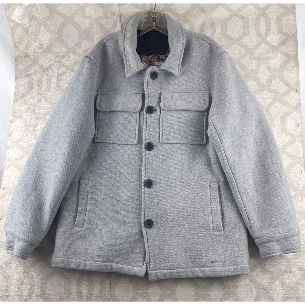 Robert Graham Mens Grey Wool Blend Button Front Paisley Lined Jacket RG-58‎